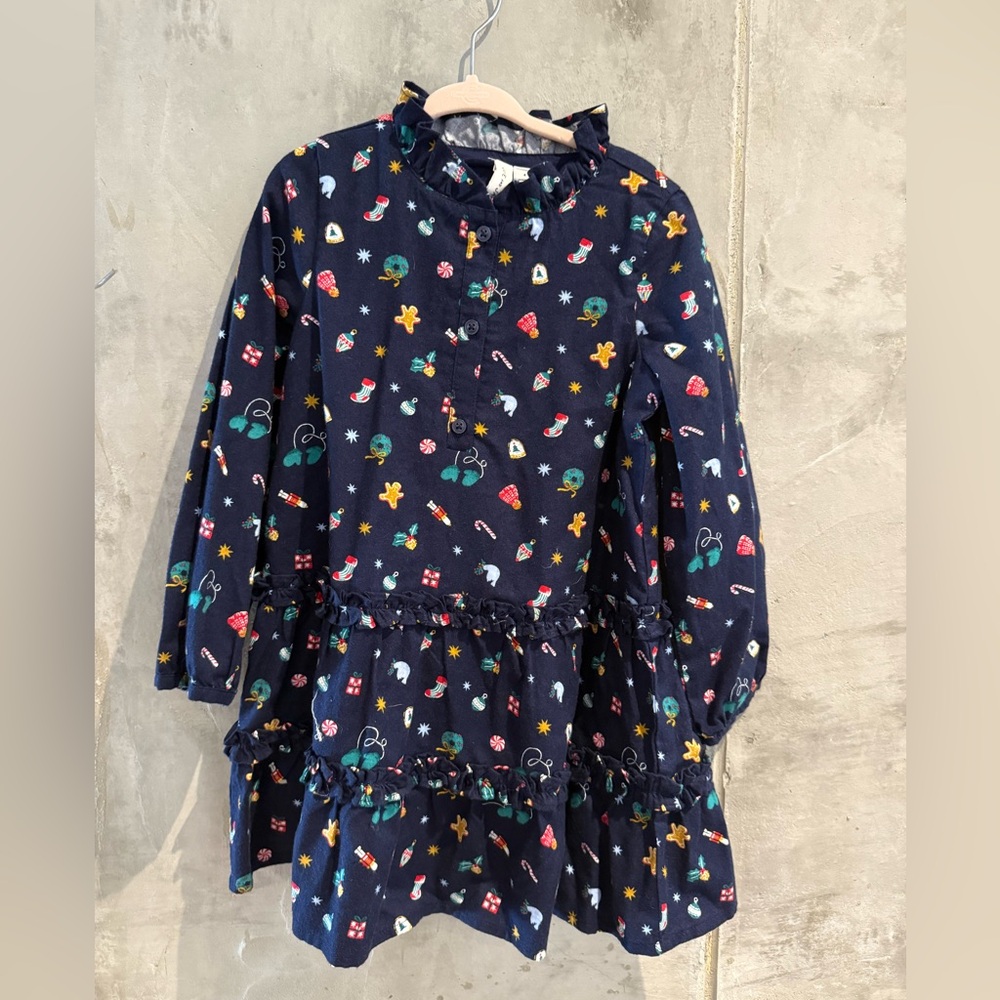 Navy Blue Festive Print Dress